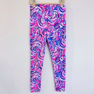 EUC Lilly Pulitzer Girls Maia Leggings L 8–10 Raz Berry Flamingoals.